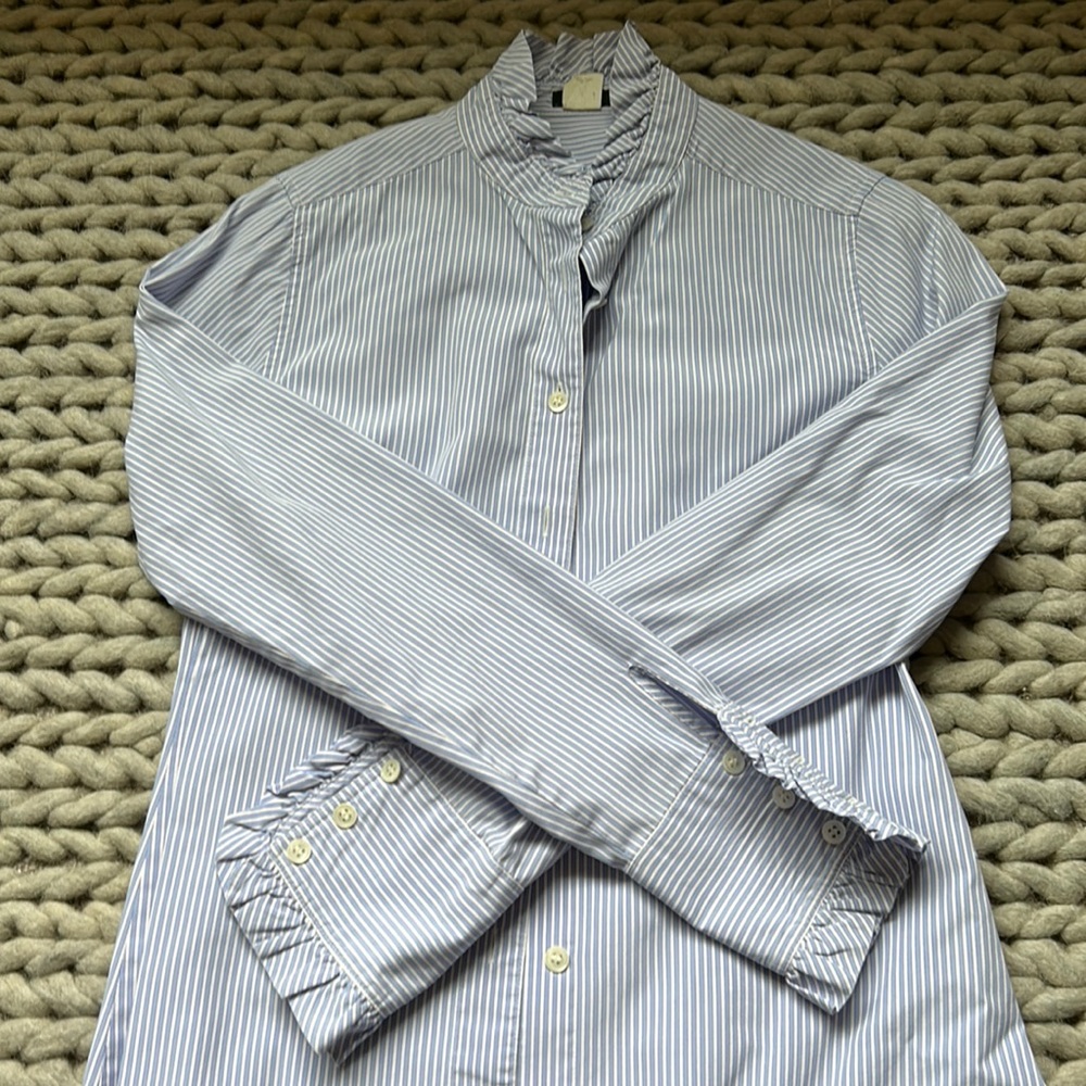 J Crew ruffle collar and sleeves button down